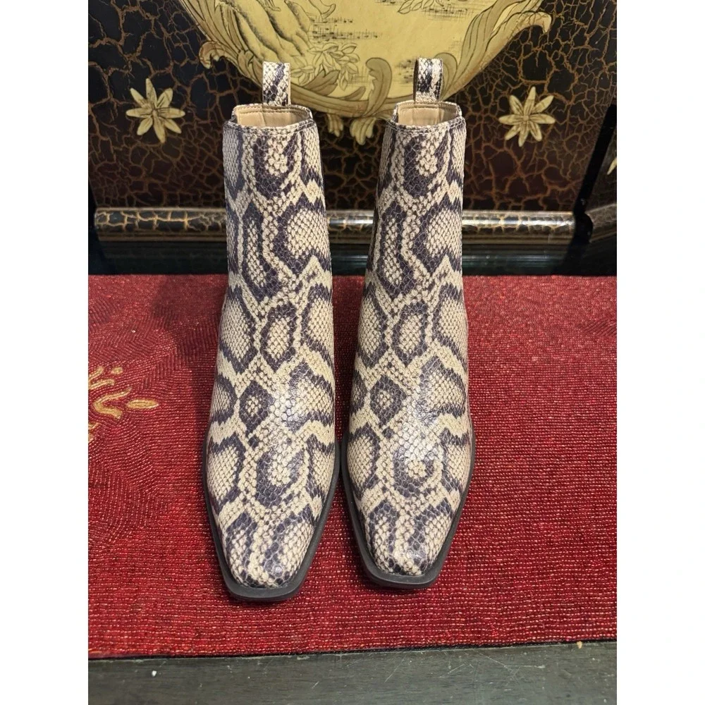 Sam Edelman Ashtyn Womens 6 Snake Print Chelsea Ankle Boots Square Toe